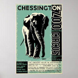 Poster Zoo Chessington Olifant Circus Vintage Kuns