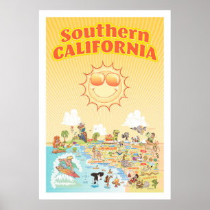 Poster Zuid-Californische Cartoon Map