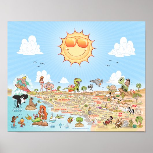 Poster Zuid-Californische Cartoon Map (Voorkant)