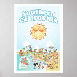 Poster Zuid-Californische Cartoon Map