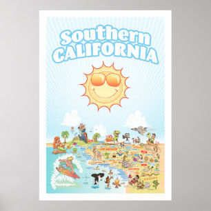 Poster Zuid-Californische Cartoon Map