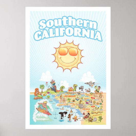 Poster Zuid-Californische Cartoon Map (Voorkant)