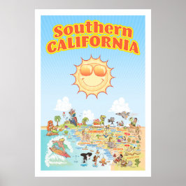 Poster Zuid-Californische Cartoon Map