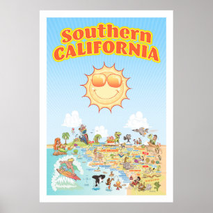 Poster Zuid-Californische Cartoon Map