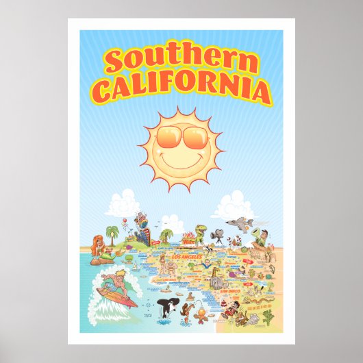 Poster Zuid-Californische Cartoon Map (Voorkant)