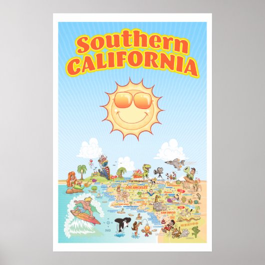 Poster Zuid-Californische Cartoon Map (Voorkant)