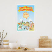 Poster Zuid-Californische Cartoon Map (Keuken)