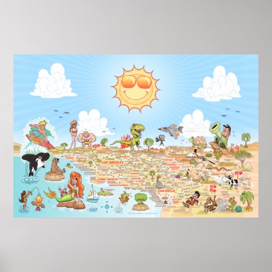Poster Zuid-Californische Cartoon Map (Voorkant)