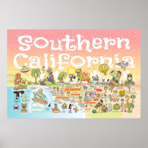 Poster Zuid-Californische Cartoon Map