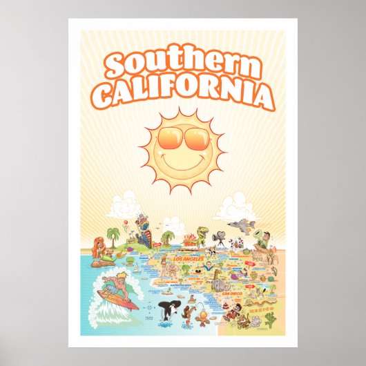 Poster Zuid-Californische Cartoon Map (Voorkant)
