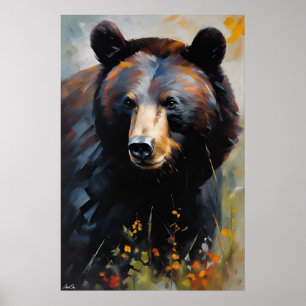 Poster Zwart Beer Olieverfstijl