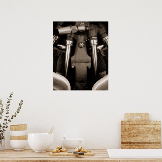Poster zwart-wit vliegtuigmotor (Keuken)
