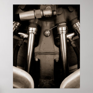 Poster zwart-wit vliegtuigmotor