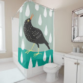 Poster zwarte vogel douchegordijn (In situ)