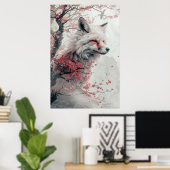 PosterKitsune Spirit – Japanese Fox in Blossom For Poster (Thuiskantoor)