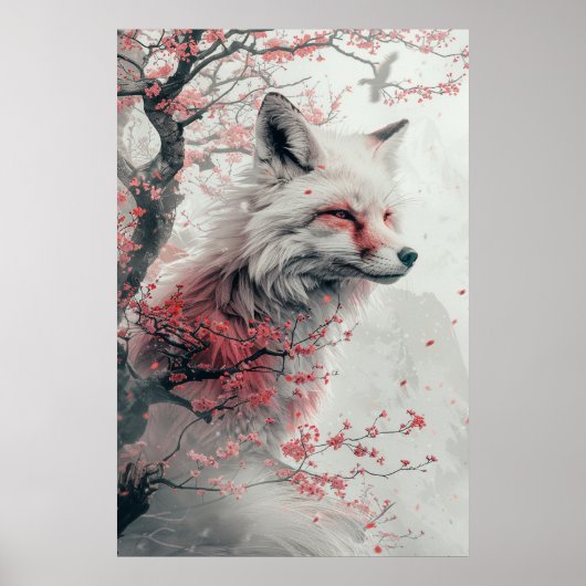 PosterKitsune Spirit – Japanese Fox in Blossom For Poster (Voorkant)