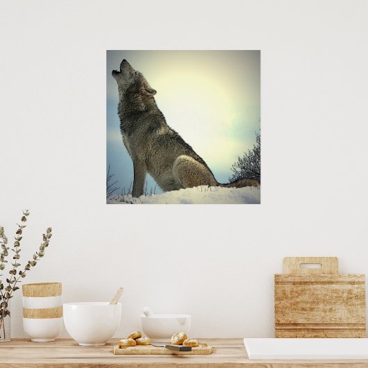 Posterprint van de huilende wolf poster (Keuken)