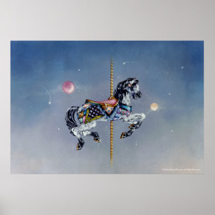 Posters, fijne kunst - grijze Mare Carousel Horse Poster
