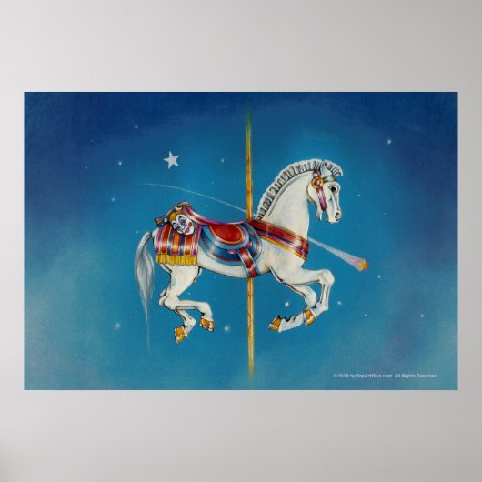 Posters, Prints - Rood, Wit & Blauw Carrouselpaard (Voorkant)