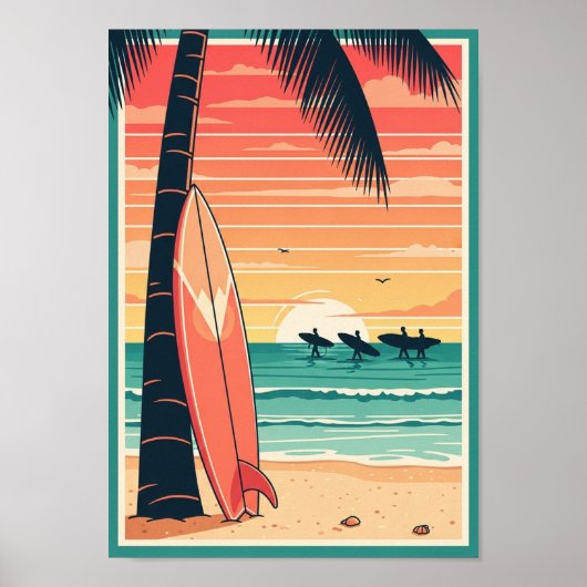 Posters Vintage Beach Surf Print (Voorkant)