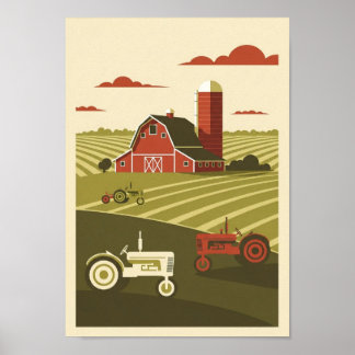 Posters Vintage Farm Scene Print