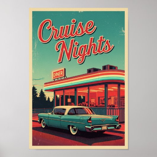 Posters Vintage Retro Car Diner Print (Voorkant)