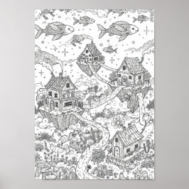 Posters Zwart en Wit Fantasievolle Doodle Kunst