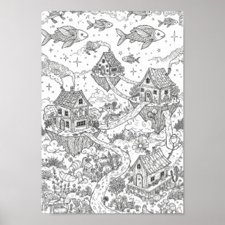 Posters Zwart en Wit Fantasievolle Doodle Kunst