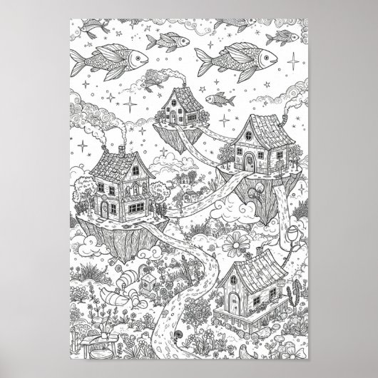 Posters Zwart en Wit Fantasievolle Doodle Kunst (Voorkant)