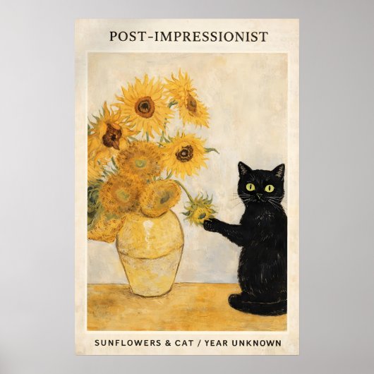 Postimpressionistische kat zonnebloem print, Van G Poster (Voorkant)