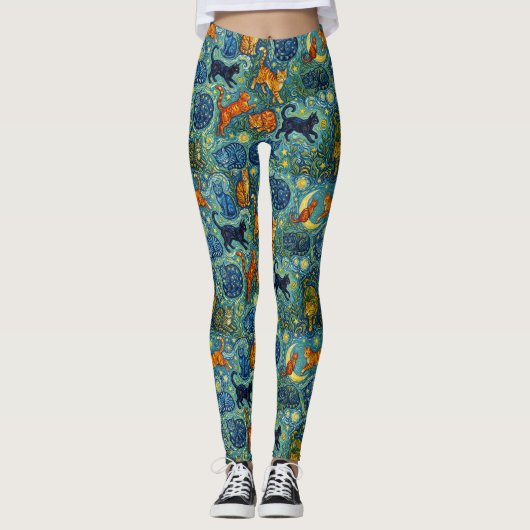 Postimpressionistische stijl katten leggings (Voorkant)