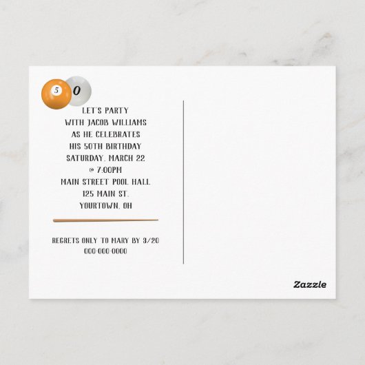 Postkaart 50ste verjaardagsfeest Biljartballen (Achterkant)