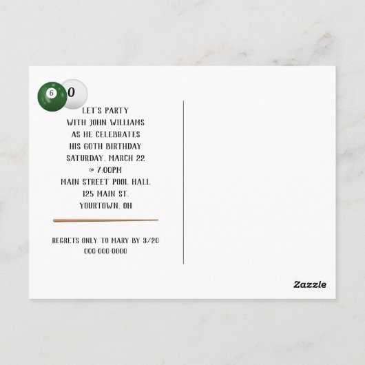 Postkaart 60e verjaardagsfeestje Biljartballen (Achterkant)