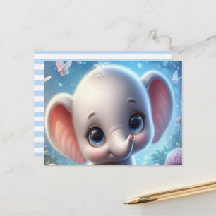 Postkaart Baby Witte Olifant Bloemen