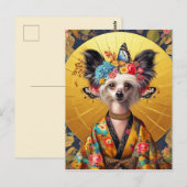 Postkaart - Chinese Crested hond in kimono (Voorkant / Achterkant)