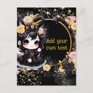 POSTKAART   Goth-meisjes Kawaii Chibi Schattig Op 