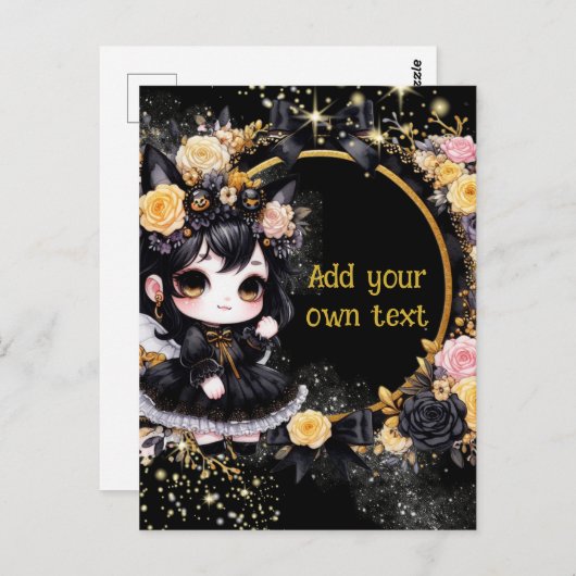 POSTKAART | Goth-meisjes Kawaii Chibi Schattig Op  (Voorkant / Achterkant)