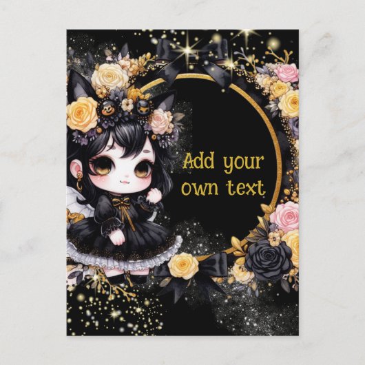 POSTKAART | Goth-meisjes Kawaii Chibi Schattig Op  (Voorkant)