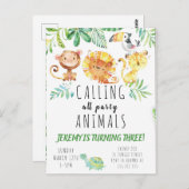 Postkaart Jungle Feest Kinderen Uitnodiging (Voorkant / Achterkant)