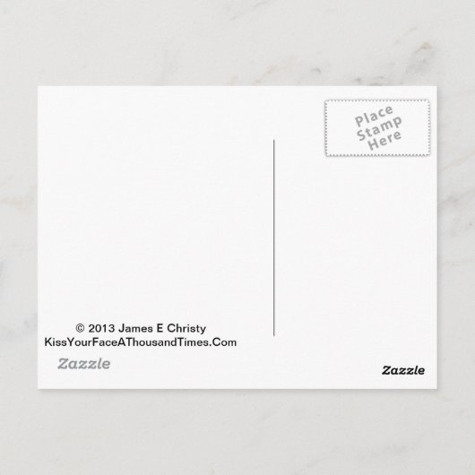 Postkaart met hoofd Christus en gezegde. (Achterkant)