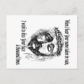 Postkaart met hoofd Christus en gezegde. (Voorkant)