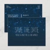 Postkaart met sterrenhemel en hemellichamen om de  aankondigingskaart (Voorkant / Achterkant)