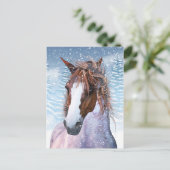 Postkaart met winterpaard in sneeuw (Staand voorkant)
