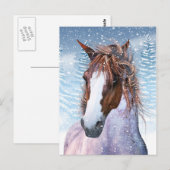 Postkaart met winterpaard in sneeuw (Voorkant / Achterkant)