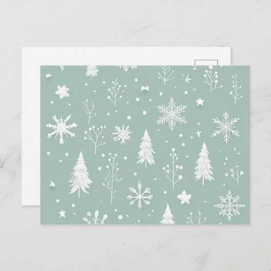 Postkaart met witte bomen en sneeuwvlokken (Voorkant / Achterkant)