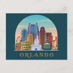Postkaart Modern Orlando Florida Vintage Silhouett