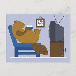 Postkaart van een bever die tv kijkt feestdagenkaart