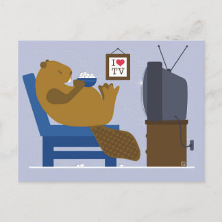 Postkaart van een bever die tv kijkt feestdagenkaart