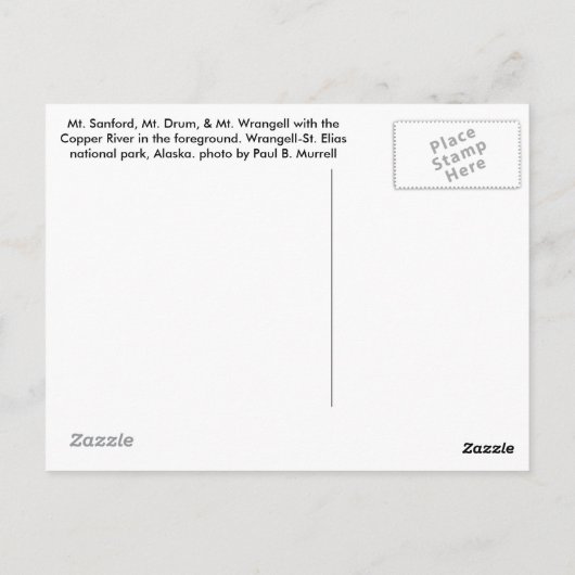 Postkaart van het nationaal park Wrangell-Saint El (Achterkant)