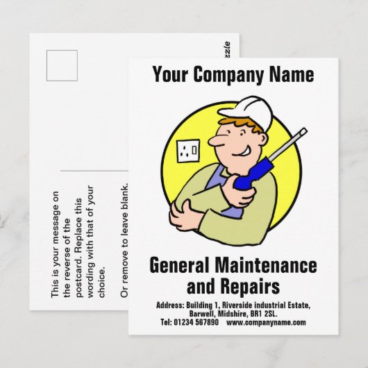 Postkaart voor algemeen onderhoud en reparaties (Voorkant / Achterkant)